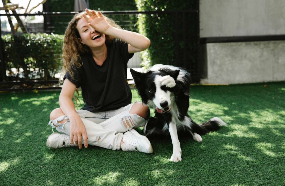 Woman and dog in a Florida home living free of pet allergy symptoms
